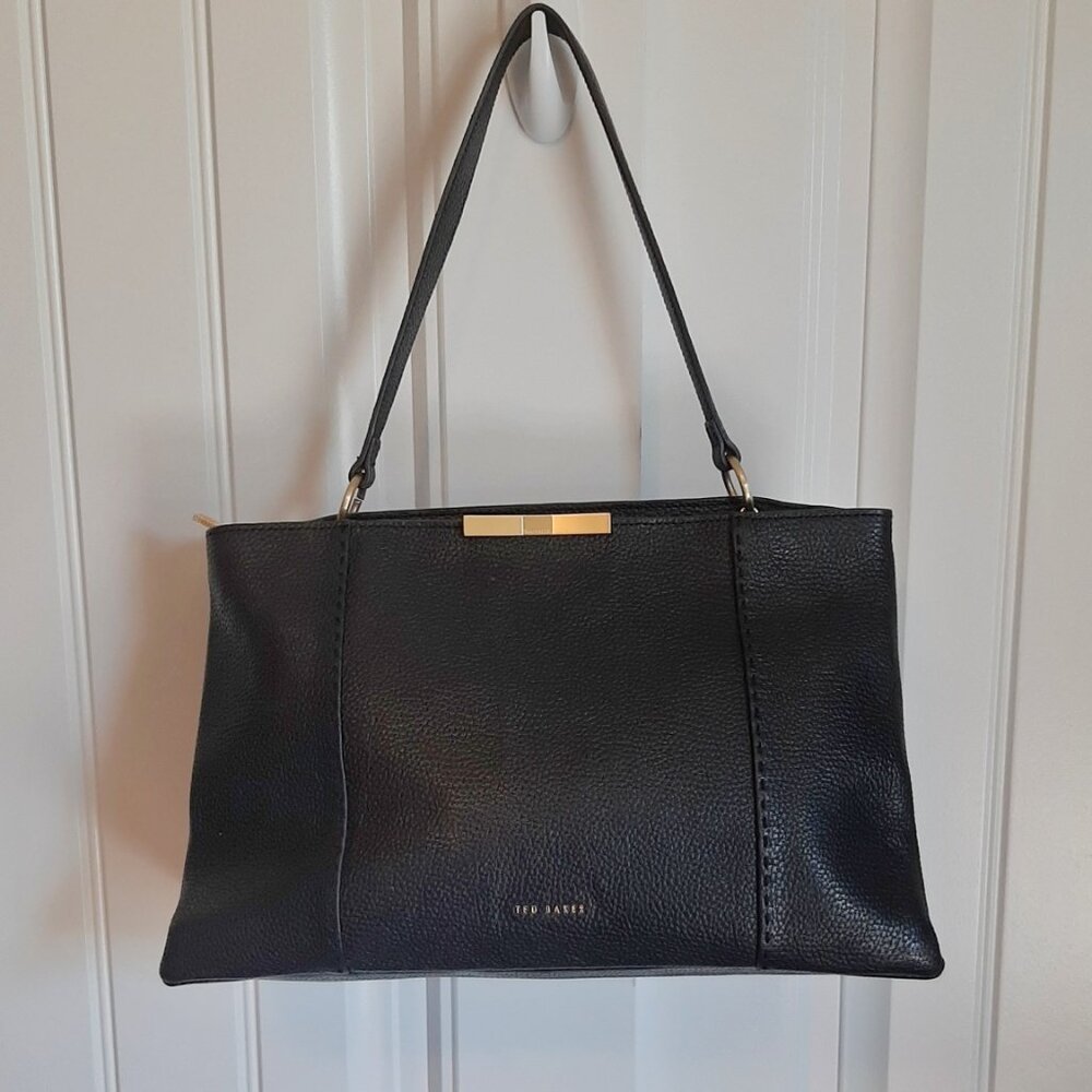 Ted Baker Black Leather Gold Tone Bow Single Handle Shoulder Bag
